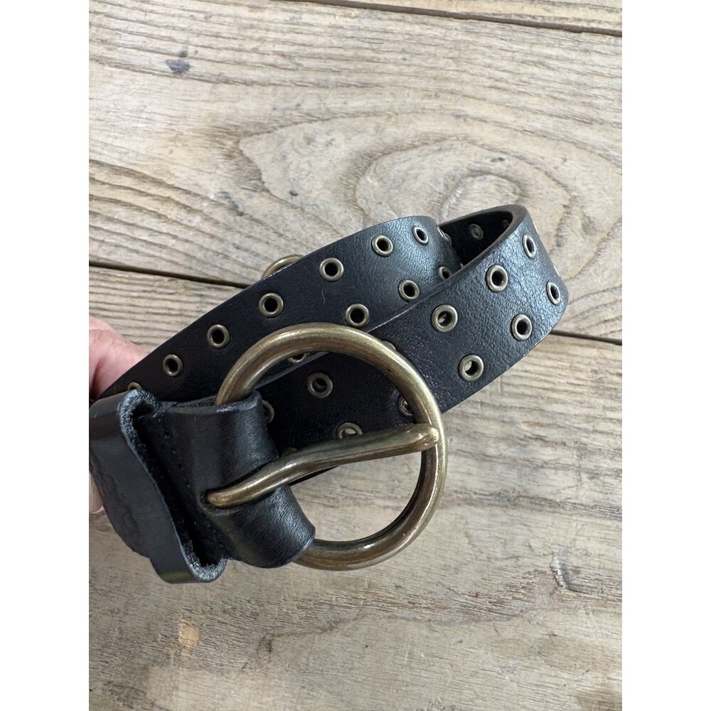 Weekend Max Mara Italy Brown Leather Grommet Belt Brass O Ring Size M 33-36